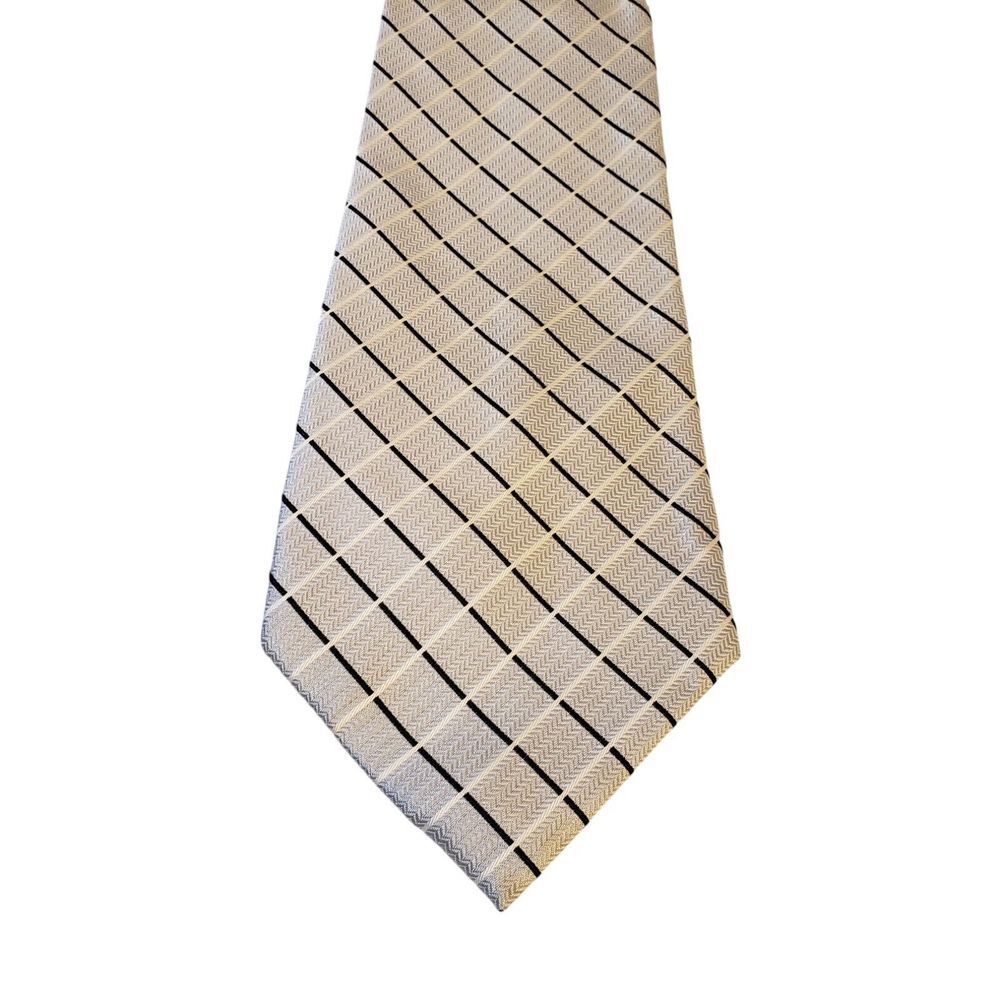Stafford Neck Tie Mens Luxury Gray Black White Striped Business Suit Staple